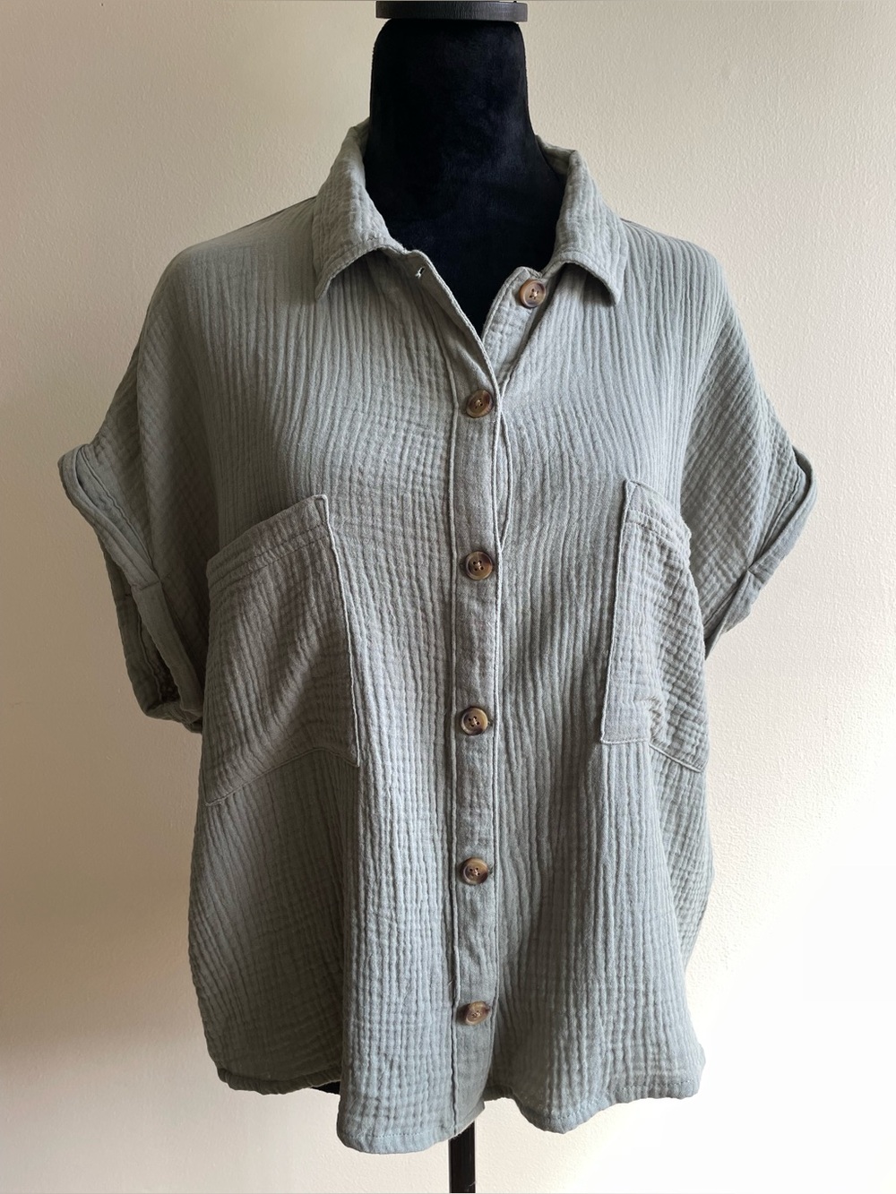 Guilty 100% Cotton Double Gauze Button Up Shirt Sage Green XL